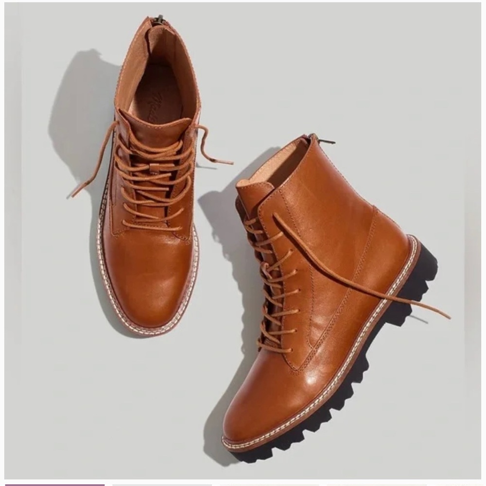 NWT SIZE 8 Madewell Citywalk Lugsole Lace-Up Boot in Leather in English Saddle
